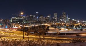 Downtown Denver at night.